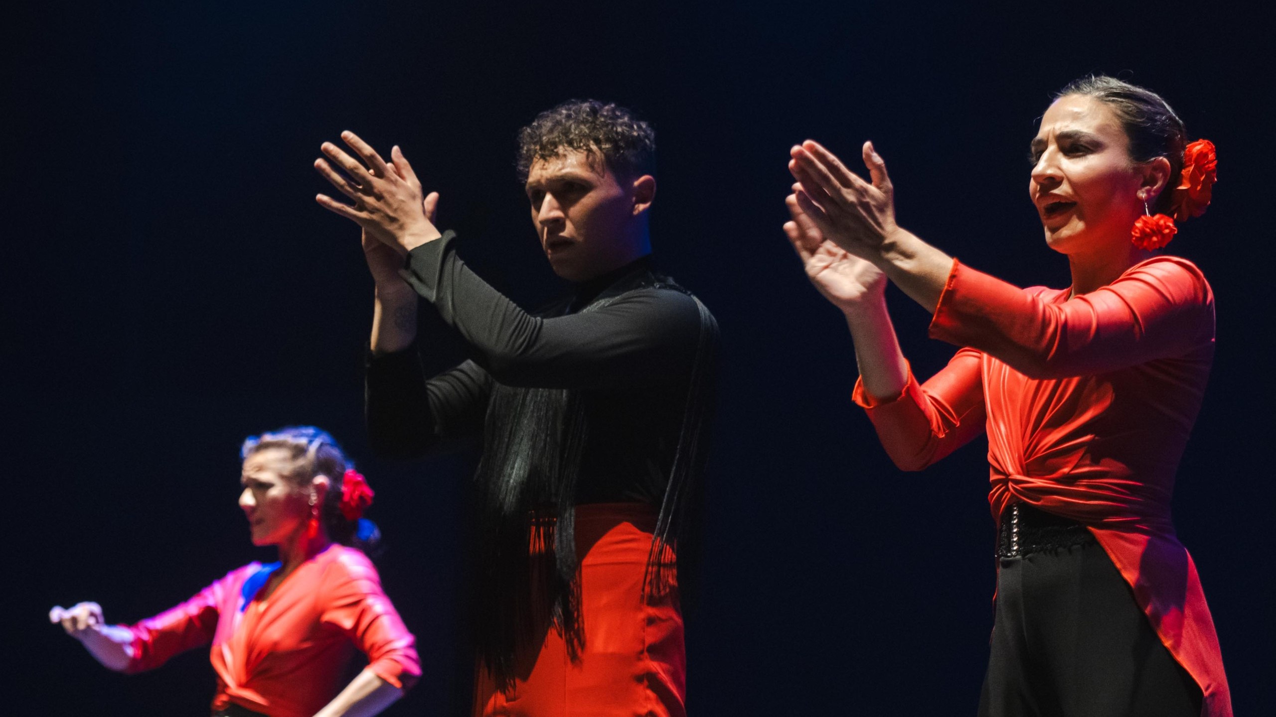 Bailaoras reunidas en círculo sobre el escenario